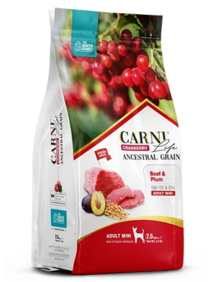 Maya Family Carni Life Cranberry 2.5kg ξηρά τροφή για ενήλικους μικρόσωμους σκύλους με μοσχάρι και δαμάσκηνο