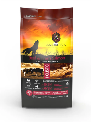 Ambrosia Grain Free Dog Adult All Breeds Beef & Fresh Salmon 12kg