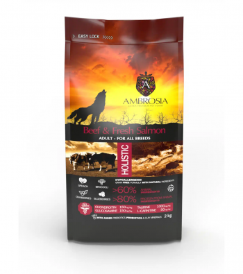 Ambrosia Grain Free Dog Adult All Breeds Beef & Fresh Salmon 12kg