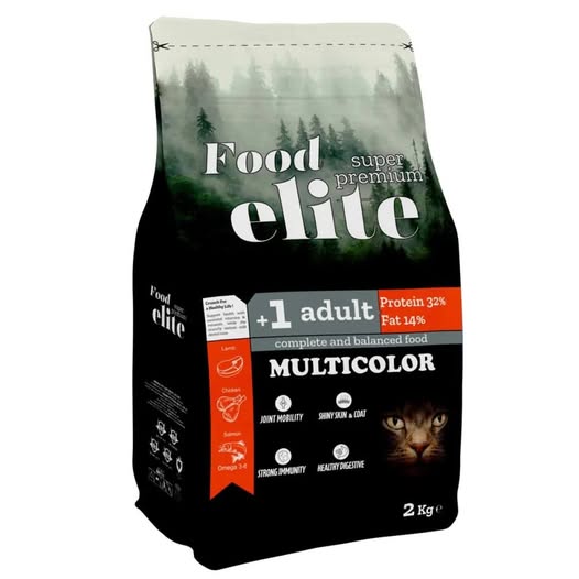 Food Elite Super Premium Multicolor 2kg Ξηρά Τροφή για Ενήλικες Γάτες με Αρνί, Κοτόπουλο και Σολομό