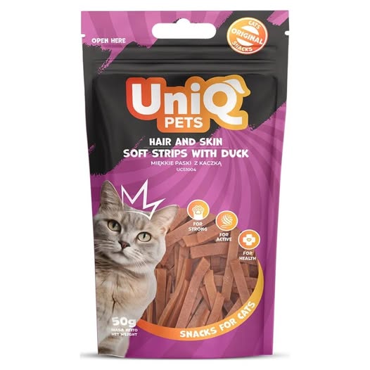 Uniq 50gr Λιχουδιά για Γάτες για Μαλλιά και Δέρμα Μαλακές Λωρίδες με Πάπια