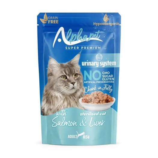 Alphapet Super Premium Urinary Jelly Grain Free 85gr για Στειρωμένες Γάτες με Σολομό και Συκώτι