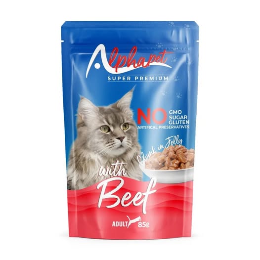 Alphapet Super Premium Jelly 85gr για Ενήλικες Γάτες με Μοσχάρι σε Φακελάκι (Chunk in Jelly)