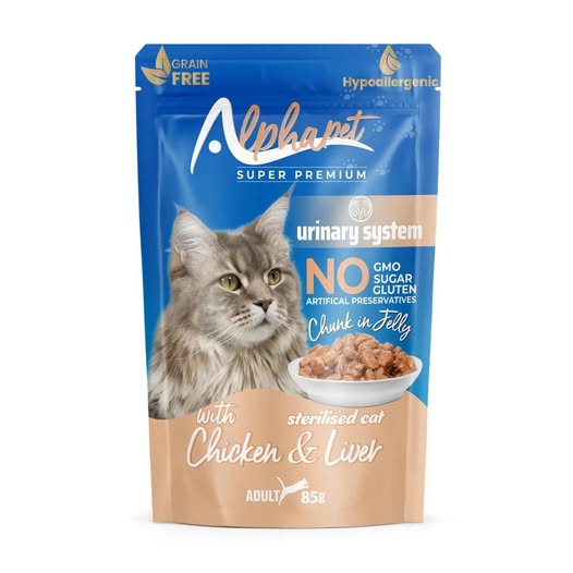 Alphapet Super Premium Urinary Jelly Grain Free 85gr για Στειρωμένες Γάτες με Κοτόπουλο και Συκώτι