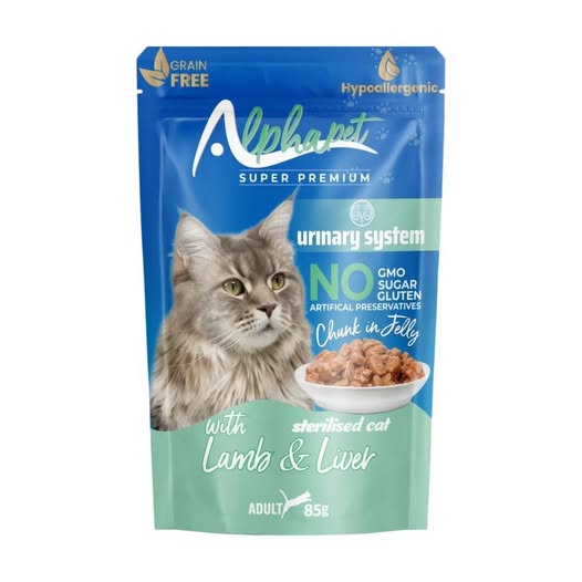 Alphapet Super Premium Urinary Jelly Grain Free 85gr για Στειρωμένες Γάτες με Αρνί και Συκώτι