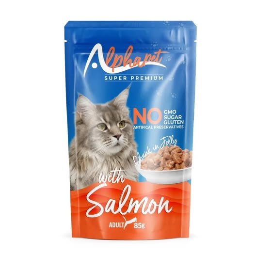 Alphapet Super Premium Jelly 85gr για Ενήλικες Γάτες με Σολομό σε Φακελάκι (Chunk in Jelly)