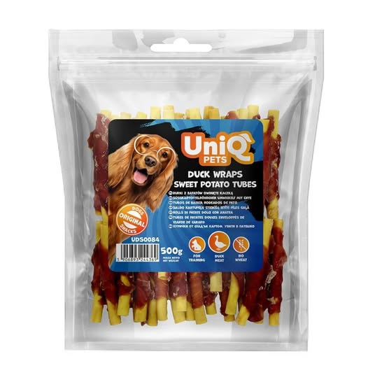 Uniq 500gr Λιχουδιά για Σκύλους Σωλήνες Γλυκοπατάτας Τυλιγμένοι με Πάπια