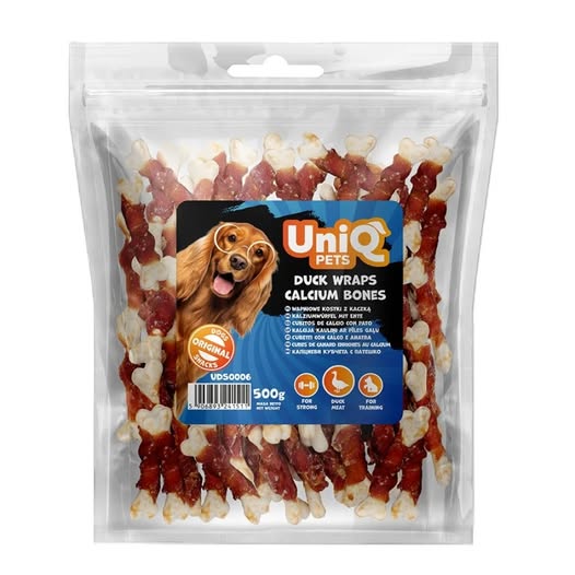 Uniq 500gr Λιχουδιά για Σκύλους Κόκκαλα Ασβεστούχα Τυλιγμένα με Πάπια