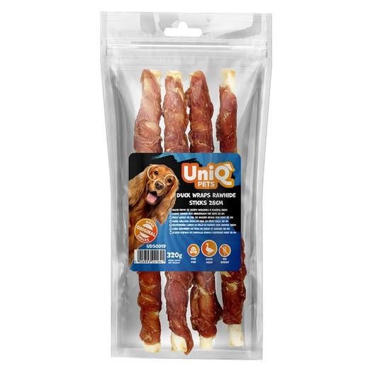 Uniq 320gr Λιχουδιά για Σκύλους Στικς από Δέρμα Τυλιγμένα με Πάπια 28εκ