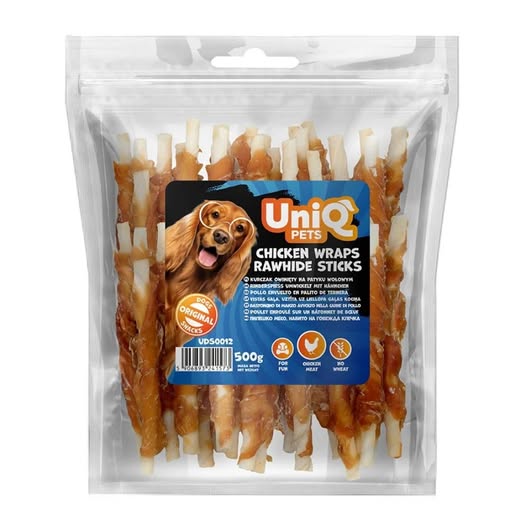 Uniq 500gr Λιχουδιά για Σκύλους Στικς από Δέρμα Τυλιγμένα με Κοτόπουλο