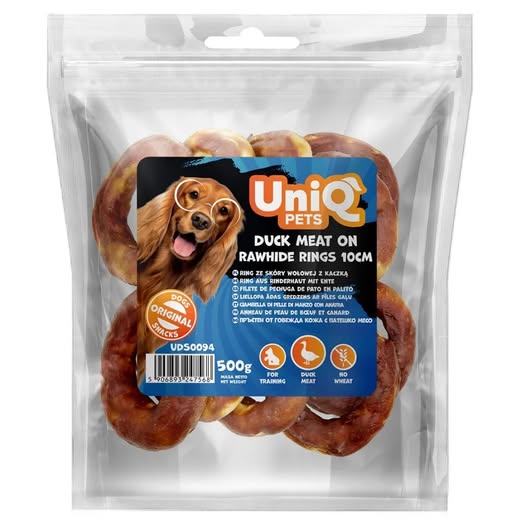 Uniq 500gr Λιχουδιά για Σκύλους Δαχτυλίδια από Δέρμα Τυλιγμένα με Πάπια