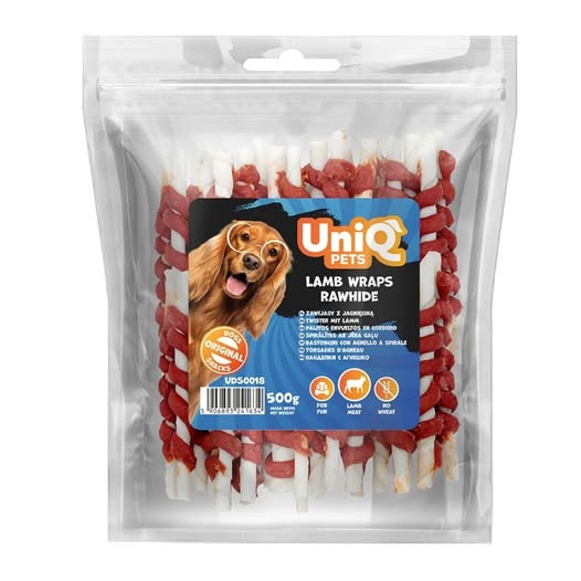 Uniq 500gr Λιχουδιά για Σκύλους Στικς από Δέρμα Τυλιγμένα με Αρνί