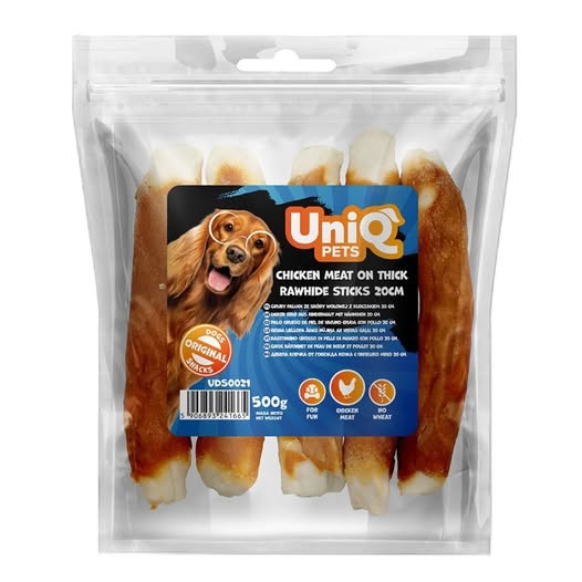 Uniq 500gr Λιχουδιά για Σκύλους Στικς από Χοντρό Δέρμα Τυλιγμένα με Κοτόπουλο 20εκ