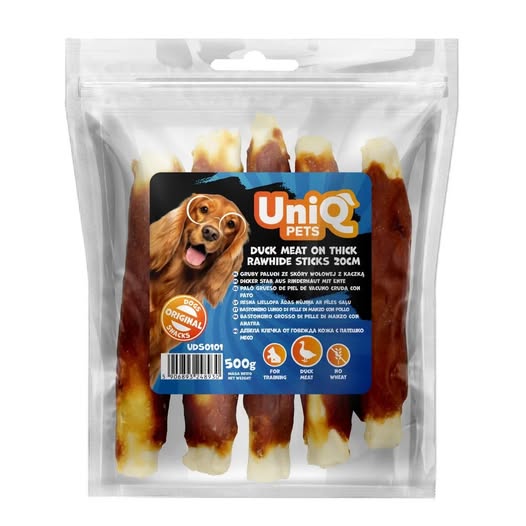 Uniq 500gr Λιχουδιά για Σκύλους Στικς από Χοντρό Δέρμα Τυλιγμένα με Πάπια