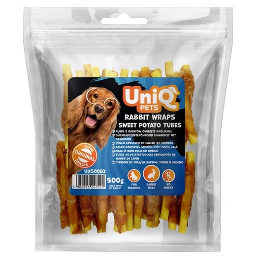Uniq 500gr Λιχουδιά για Σκύλους Σωλήνες Γλυκοπατάτας Τυλιγμένοι με Κουνέλι