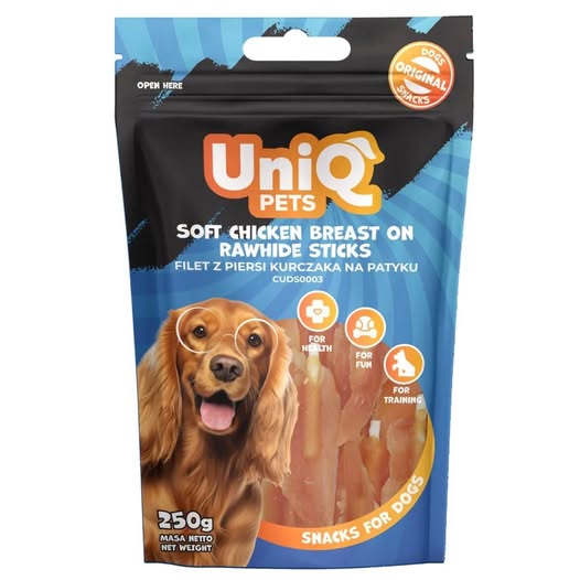 Uniq 250gr Λιχουδιά για Σκύλους Στικς από Δέρμα με Μαλακό Στήθος Κοτόπουλου