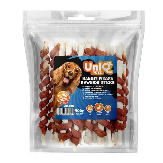 Uniq 500gr Λιχουδιά για Σκύλους Στικς από Δέρμα Τυλιγμένα με Κουνέλι